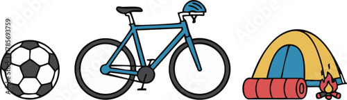 Minimal Sports and Outdoor Activity Icon Set Vector