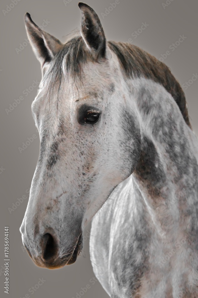 Fototapeta premium piebald horse head detail on a beige background