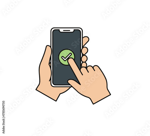 Smartphone Success A Tap Away to Completion with Hand Interaction and Checkmark Icon for Digital Approval
