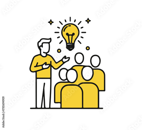 Brainstorming Ideas Man Sharing an Innovative Solution with a Group, Sparking Creativity and Collaborative Discussions