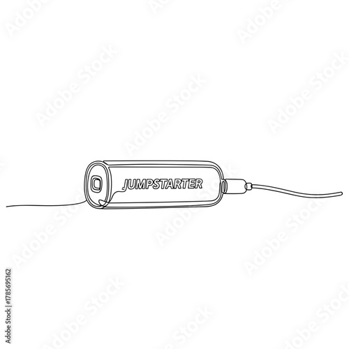 Jump starter battery pack in one-line minimal drawing style