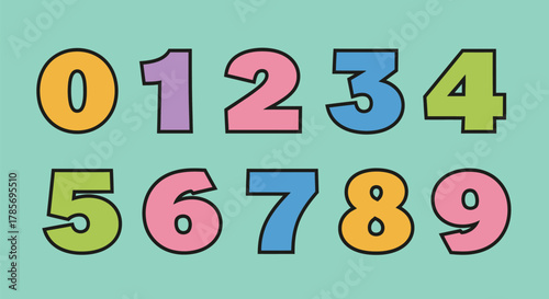 Colorful numbers zero to nine learning resource for kids education