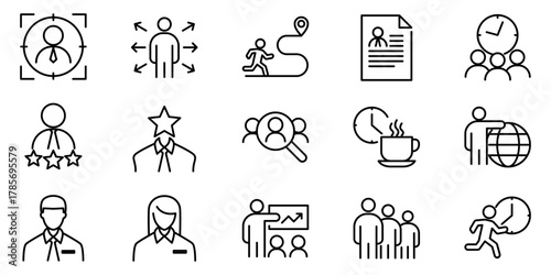 Set of Linear Vector Business Icons Depicting Ideas Related to Employment, Careers, and Success