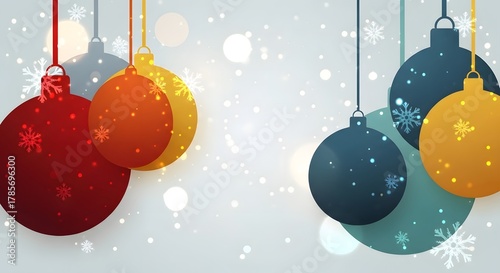 Layered Paper-Cut Style Christmas Ornaments Background