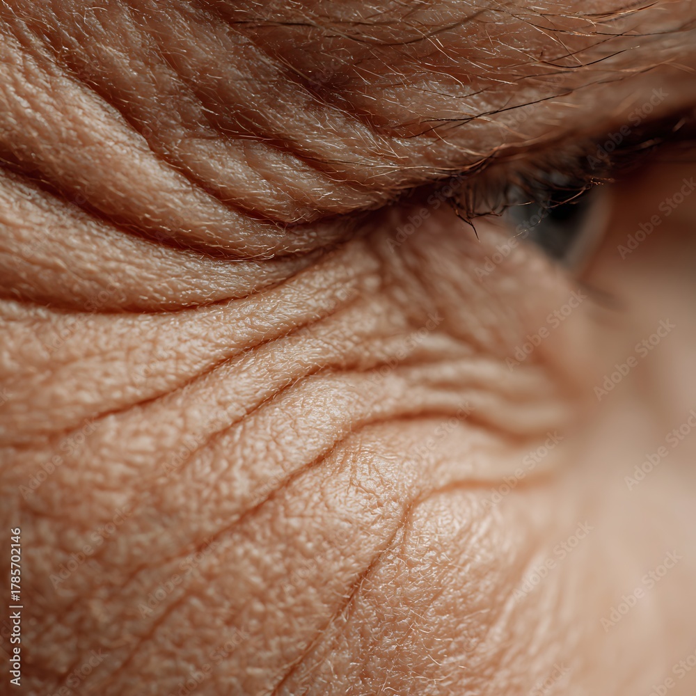 Fototapeta premium macro close-up of wrinkles and fine lines on mature skin, realistic texture