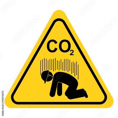 CO2 Warning hazard sign, Carbon Dioxide gas warning, asphyxiation hazard, danger warning sign. Flat vector illustration design isolated on white background