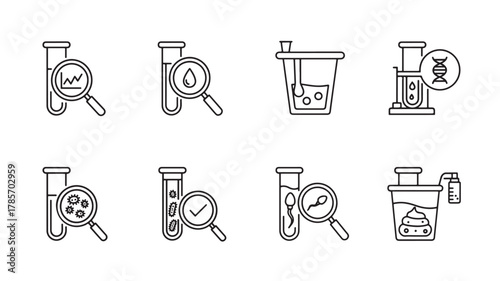 Collection of science and medical research icons isolated on white background