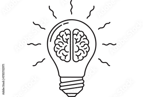 Stylized illustration of a light bulb with a brain inside, isolated on white background