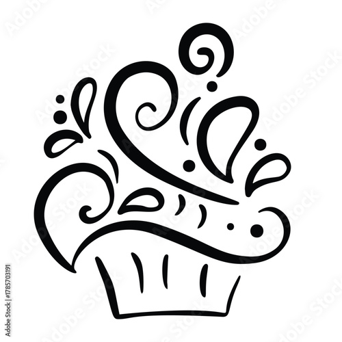 Decorative cupcake line art  elegant swirl dessert logo vector illustration
