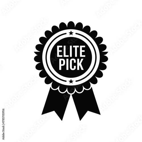 Elegant black and white ribbon award signifies top quality selection and achievement.