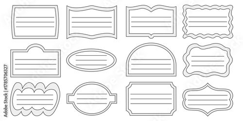 Outline School Label Notebook Sticker Set. Cute Book, Note, List Name Tag