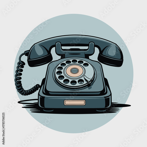 Vintage rotary dial telephone with coiled cord on a soft blue background