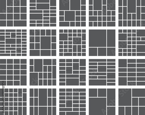 Geometric grid patterns set for photo collage layout, diverse web designs
