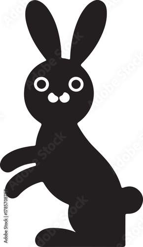 Black rabbit vector silhouette standing on its hind legs with minimalist features on a dark background