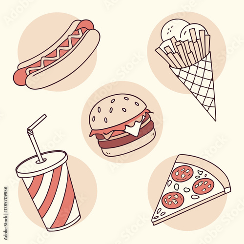 fastfood restaurant set with pastel flat illustrator