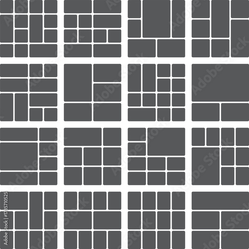 Various geometric grid photo collage layout templates vector illustration