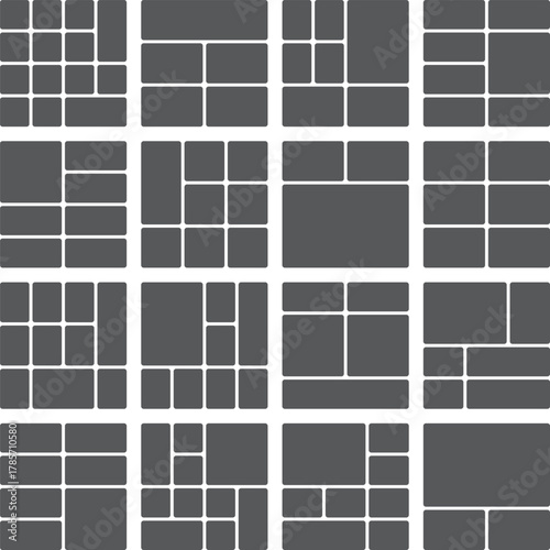 Collection of diverse photo collage templates and grid layouts for design work