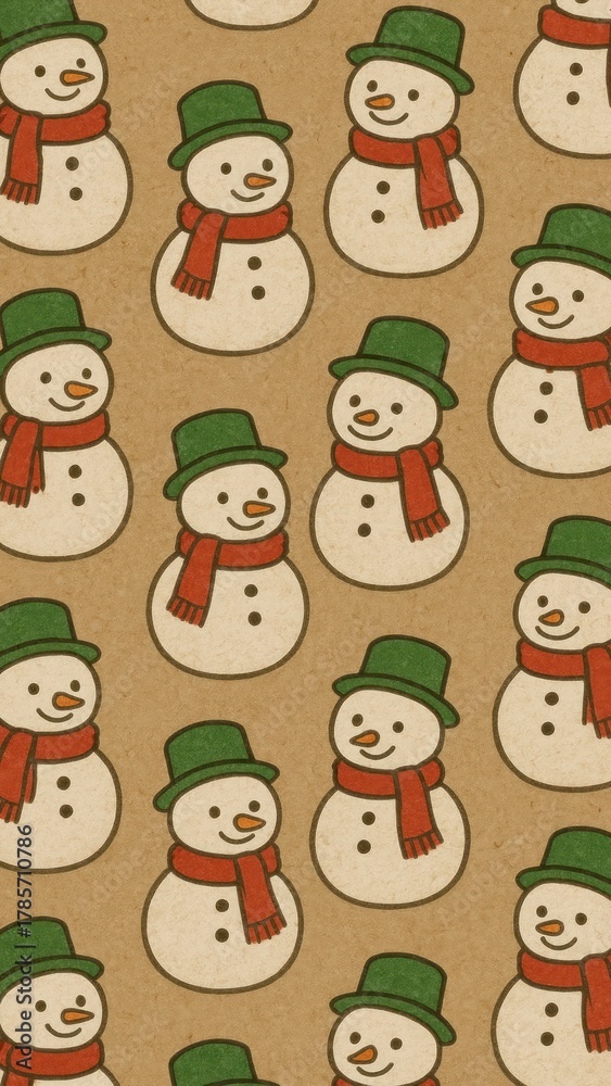 Obraz premium Charming snowman pattern wallpaper for mobile