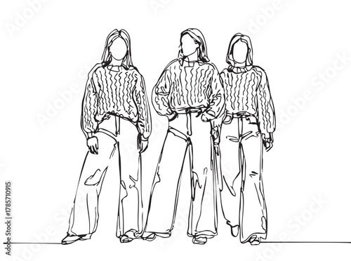 Fashion illustration. Girl in wide pants. Sketch