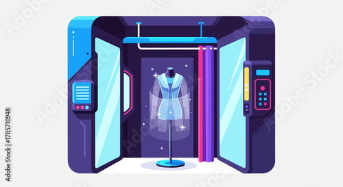 Virtual Fitting Room Icon — Flat Vector E-Commerce Technology