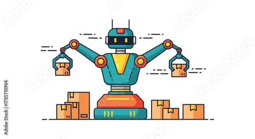 Smart Warehouse Robot Picking Icon — Flat E-Commerce Automation Vector