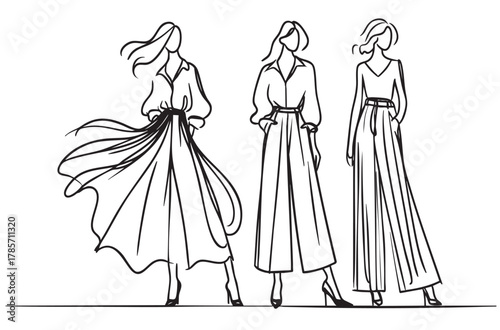 Fashion models. Sketch. Woman in dress
