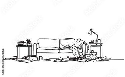 line sketch dirty living room