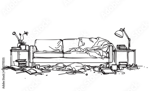 line sketch dirty living room