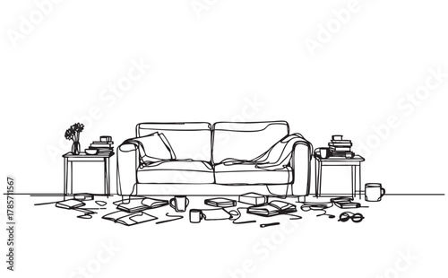 line sketch dirty living room