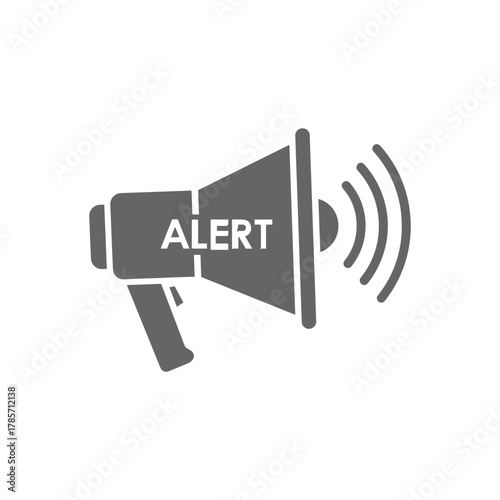 Grey megaphone illustration with the word ALERT, indicating a warning or announcement.