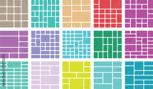 Vibrant geometric collage templates for photo frames and visual design