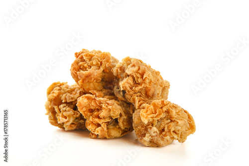 Delicious Crispy Fried Chicken Pieces on White Background