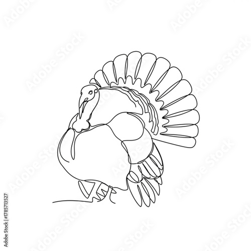 Turkey silhouette continuous line drawing isolated on white background