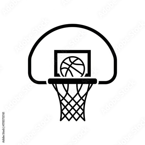 Basketball hoop with ball silhouette isolated on white background