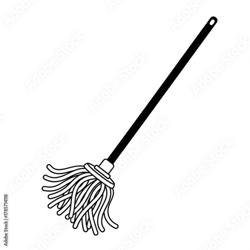 Black mop silhouette isolated on white background