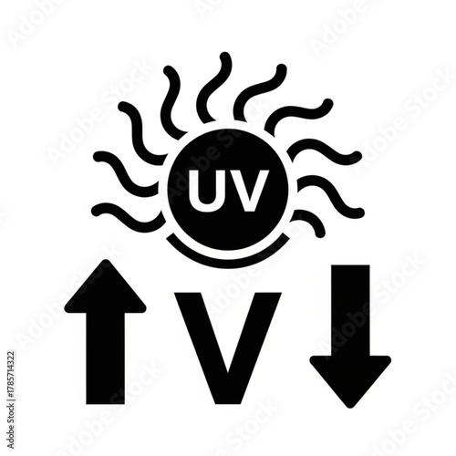 Sun uv rays up and down arrows silhouette isolated on white background
