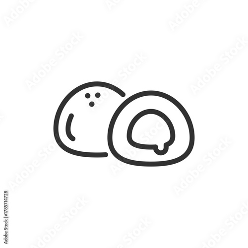 Two mochi desserts, linear icon. Traditional sweet rice cake. Line with editable stroke.