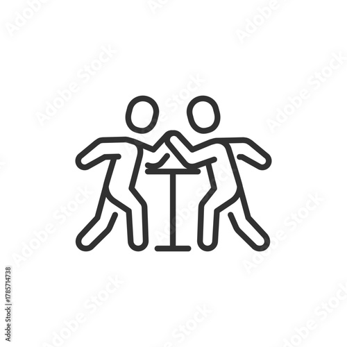 Two people arm wrestling, linear icon. Competition and strength challenge. Line with editable stroke.