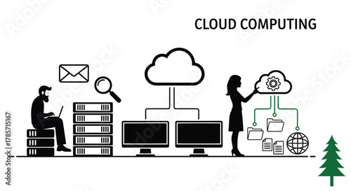 Business professionals connect to cloud services for data management and collaboration