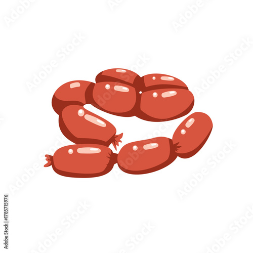Fried sausage isolated on white background, street food concept, fast food, vector illustration of grilled sausage in flat cartoon style. Can be used print, template, design element in web and mobile