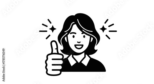 Confident woman gives thumbs up, conveying approval and success