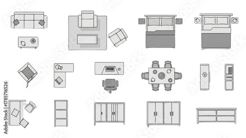 Overhead View of Furniture Icons A Collection for Interior Design and Planning