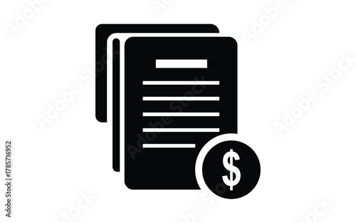 Financial documents icon depicting investment and transaction details in black and white