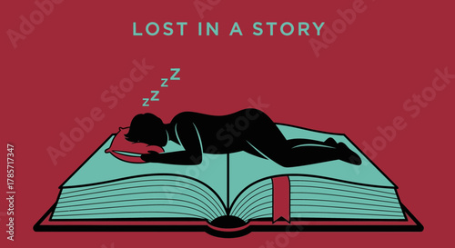 Person sleeping deeply on open book, lost in story