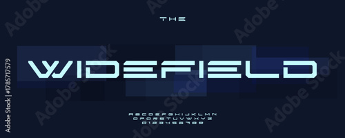 Wide Rectangle Font, Thin Geometric Alphabet, Futuristic Cutout Letters, Expanded Extended Type for Techno Startup Logo, High-tech Sci-fi Headline, Sport Title, Space Tech Typography. Vector Typeset