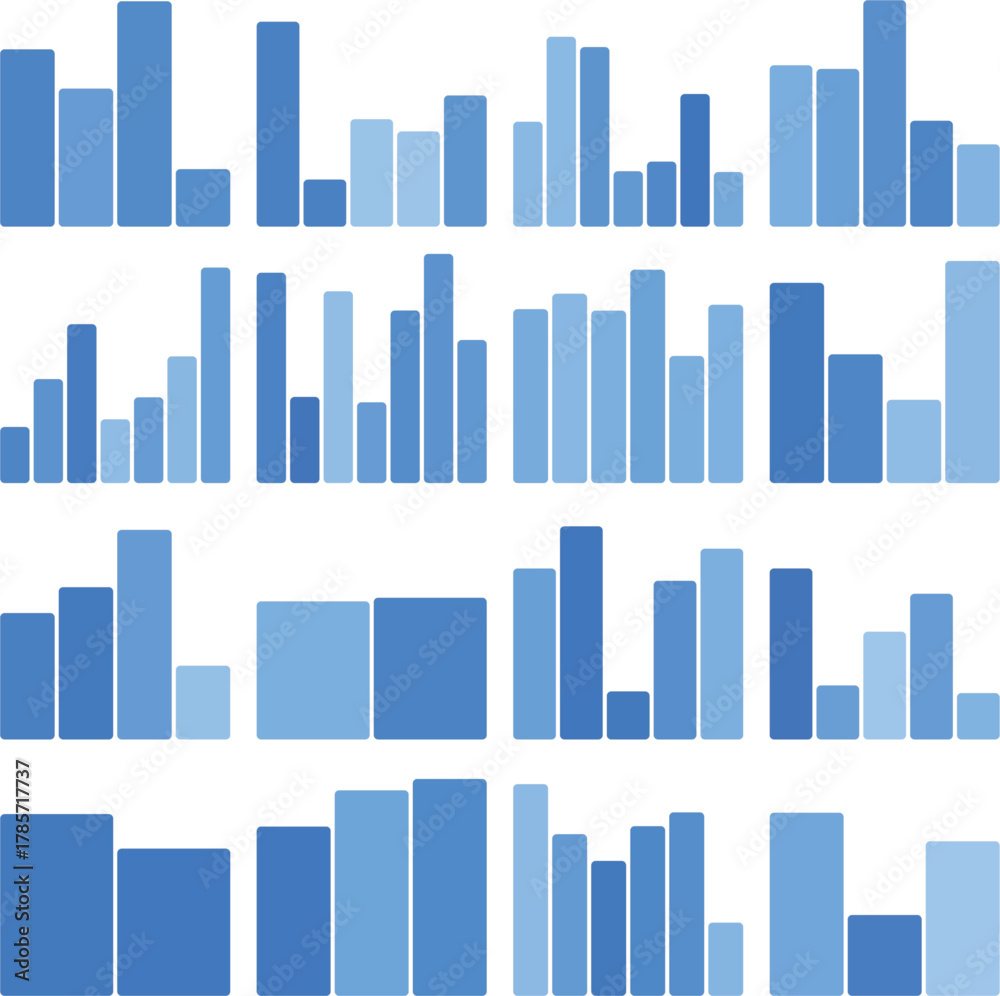 Fototapeta premium Blue bar graphs illustrating data trends and financial growth concept on white