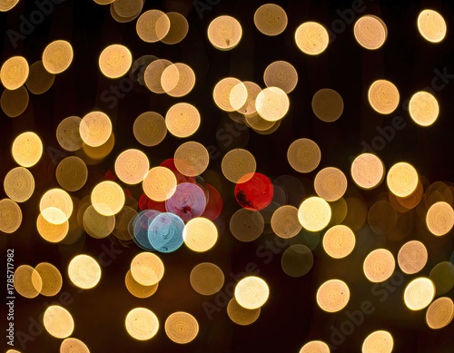 Bokeh dots amber lights, with red & blue