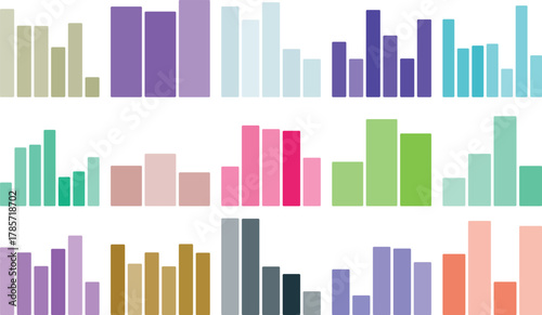 Colorful bar charts display data analysis and business growth trends visually