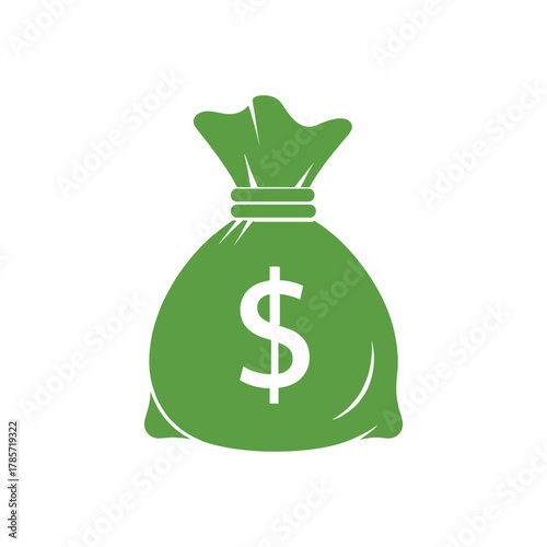 A green money bag with a dollar sign on it, symbolizing wealth and financial gain.