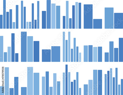 Blue abstract bar graphs data visualization for statistical information.